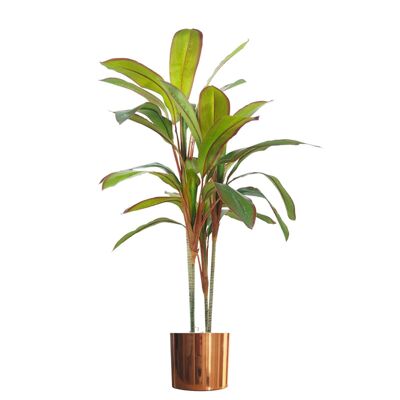 Planta de palma Dracaena artificial tropical, macetero de cobre grande realista, 100cm