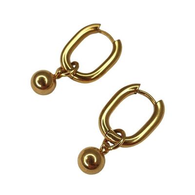 Small rectangular ball hoop earrings