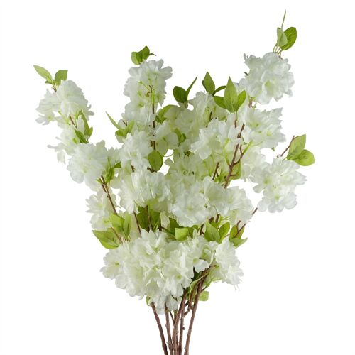 Pack of 6 x Artificial Flowers White Blossom Stem 100cm