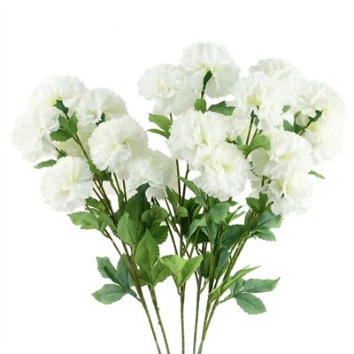 Paquete de 6 flores artificiales con tallo de clavel blanco - 4 flores de 70 cm