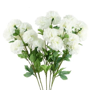 Pack de 6 x Fleurs Artificielles Oeillet Blanc Tige - 4 Fleurs 70cm 1