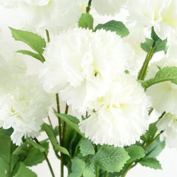 Pack de 6 x Fleurs Artificielles Oeillet Blanc Tige - 4 Fleurs 70cm 3