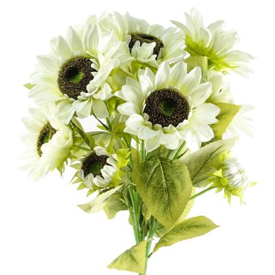 Packung mit 6 x künstlichen Blumen, weiße Sonnenblume – 3 Köpfe, 88 cm