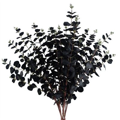 Packung mit 6 x künstlichem Blattwerk, schwarzer Eukalyptuslaubstiel, 80 cm