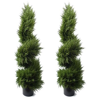 Pair 120cm Premium Artificial Cypress Spiral Topiary