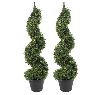 Pair 90cm Tall Artificial Boxwood Tower Trees Topiary Spiral