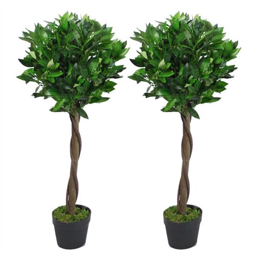 Pair Artificial Bay Topiary Trees PAIR 90cm Trunk