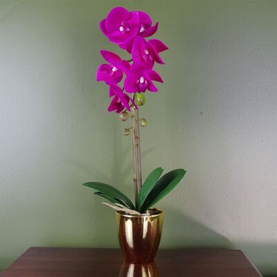 Rosa-silberne künstliche Orchidee, 46 cm, fühlt sich echt an