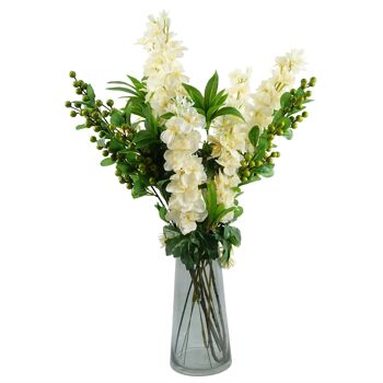 Vase en verre de mélange de fleurs de crème de Delphinium de baie artificielle de feuille de 60 cm 1