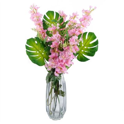 Foglia 60 cm Rosa Delphinium Tropical con vaso in vetro