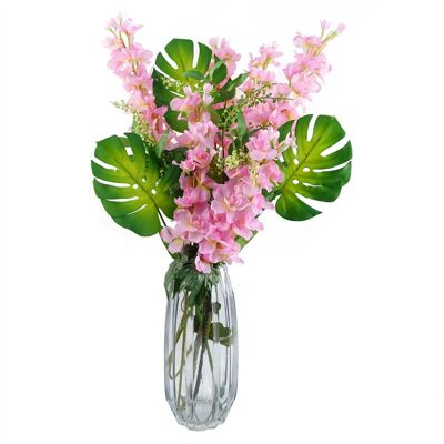 Leaf 60cm Pink Delphinium Tropical with Glass Vase