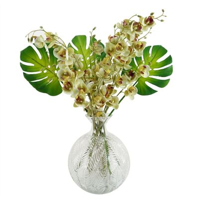 Expositor de orquídeas tropicales Leaf de 65 cm con jarrón con bolas de cristal