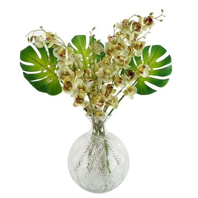 Leaf 65cm Tropical Orchid Display with Glass Ball Vase