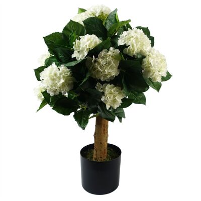 Planta artificial de hortensia de arbusto blanco de hoja de 75 cm en maceta