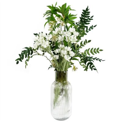 Vase en verre ombré avec présentoir de fleur d'étoile blanche, feuille de 75 cm