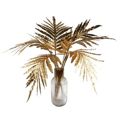 Vaso in vetro sfumato dorato con foglie di palma dorate artificiali da 80 cm