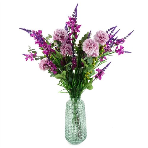 Leaf 80cm Artificial Pink Carnation and Larkspur Glass Vase