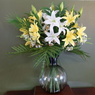 Vase boule en verre de fleurs de palmier de lys artificiel, feuille 100cm