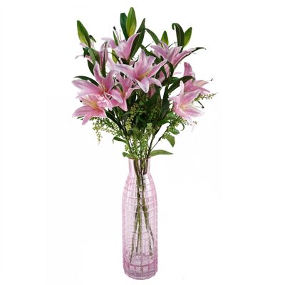 Vaso in vetro con composizione di fiori di giglio rosa artificiale a foglia da 100 cm