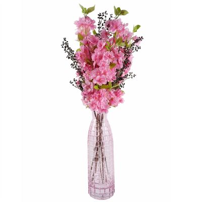 Vase en verre avec fleurs et baies artificielles roses, 100cm, feuille