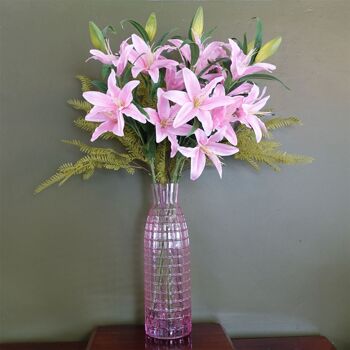 Vase en verre de présentation de lys et de fougère rose, 100 cm, feuille 1