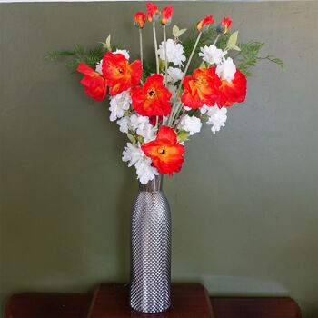 Vase en verre avec arrangement de coquelicots et de fleurs blanches, 100 cm, feuille 1