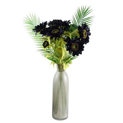 Blatt 100 cm lila künstliche Sonnenblumen-Arrangement-Glasvase