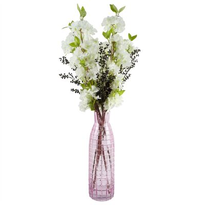 Leaf Jarrón de cristal con flores y bayas artificiales, color blanco, 100 cm