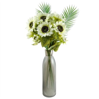 Blatt 100 cm weiße künstliche Sonnenblumen-Arrangement-Glasvase