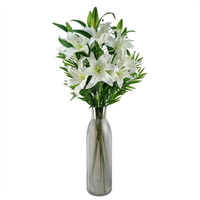 Vase en verre avec lys et fougères blanches, 100 cm, feuille