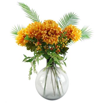 Vase boule en verre chrysanthème jaune feuille 100 cm 1
