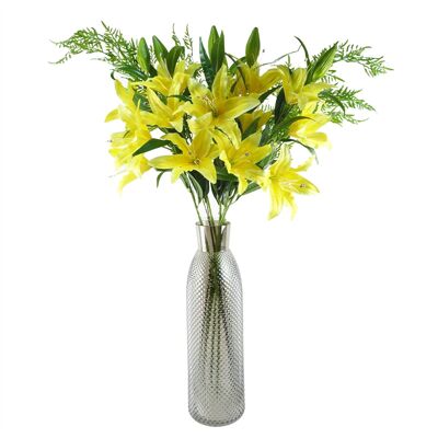 Vase en verre de présentation de lys et de fougère jaune, 100 cm, feuille