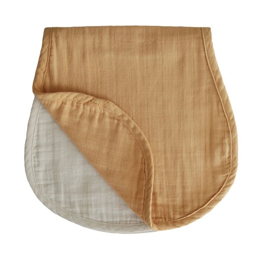 Mushie - Bavaglino in mussola - Set di 2 - Cotone biologico - Dimensioni: 28,75 x 56,51 cm - Colore Giallo autunnale / Nebbia