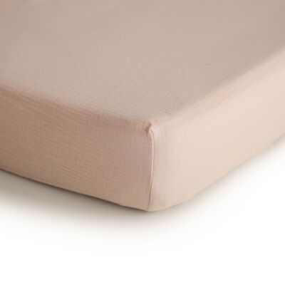 Mushie Fitted Crib Sheet 60 x 20 x 120cm - Extra Soft Muslin - Breathable 100% Organic Cotton - Elastic Corners - Pre-Washed