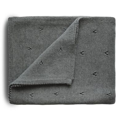 Mushie - Coperta per bebè lavorata a maglia in pointelle, motivo traforato - 80 x 100 cm - Cotone biologico