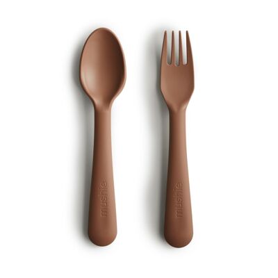 Mushie - Set di posate (forchetta e cucchiaio) - lunghezza 16,17 cm - 100% plastica senza BPA, BPS, PVC e ftalati