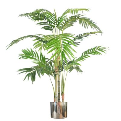 Künstliche Palme, 120 cm, Areca-Palme, silberfarbener Pflanztopf, 120 cm