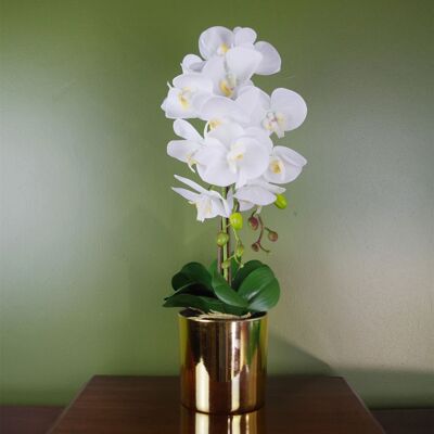 Weiße künstliche Orchidee, Gold, 52 cm, fühlt sich echt an