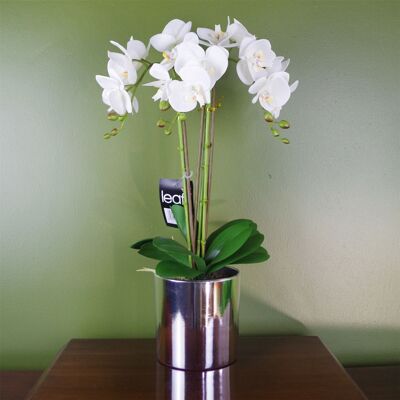 Weiß-silberne künstliche Orchidee, 52 cm, fühlt sich echt an