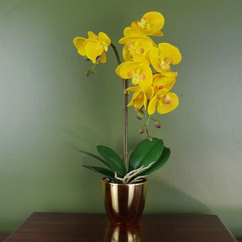 Pot doré artificiel orchidée jaune 48 cm 1