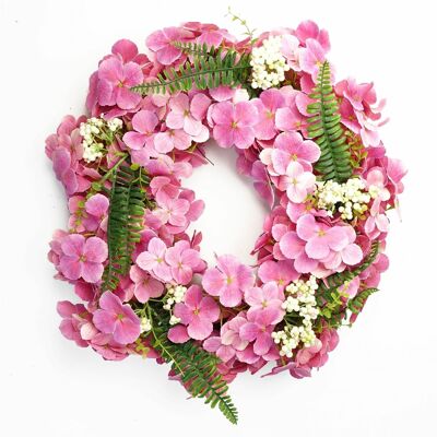 Couronne de fleurs florales roses artificielles de 40 cm