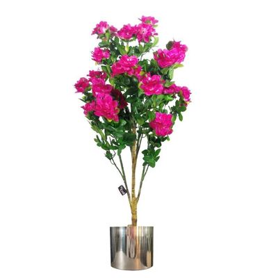 Jardinière Artificielle Azalée Rose Argent 100cm Plantes 100cm