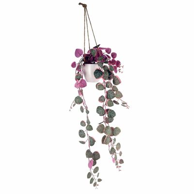 90 cm große künstliche hängende rosa Pflanze im Topf, realistisch – Herzkette