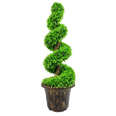 Espiral de hoja grande verde de 90 cm con macetero decorativo