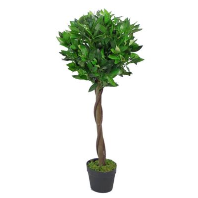 90 cm großer künstlicher Lorbeer-Topiary-Kugelbaum aus echtem Holz von Leaf Design UK