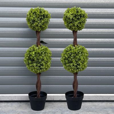 90 cm großes Paar grüner Doppelkugel-Formschnittbäume