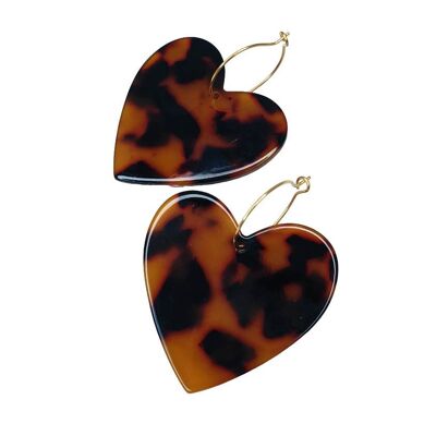 Resin tortoise heart hoop earrings