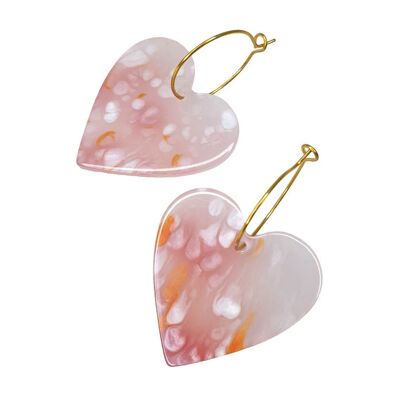 Pastel pink heart hoop earrings in resin