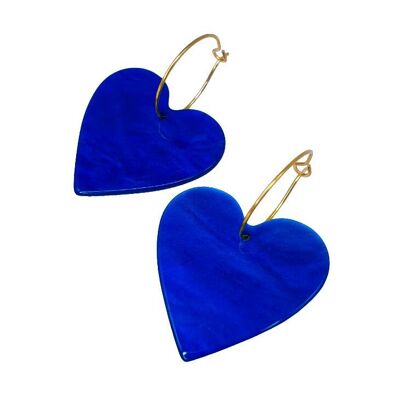 Blue resin heart hoop earrings