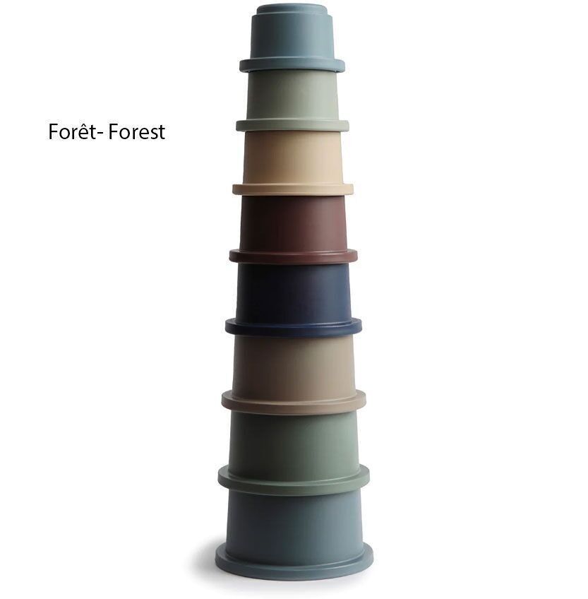 Mushie - Gobelets Empilables - 8 Gobelets Gigognes - Jouet pour enfant de 0 à 3 ans - 100% sans BPA, BPS, PVC et phtalates. - Couleur Rétro